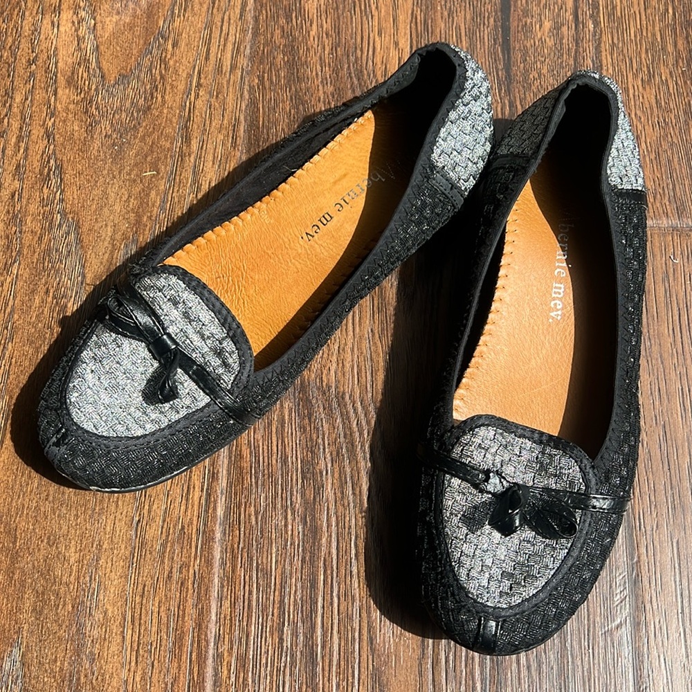 bernie mev. Black and Silver Woven Flats